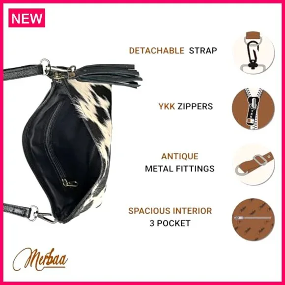Genuine Cowhide Hair-On Crossbody Bag with Adjustable Detachable Strap